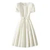 Casual Dresses Summer Niche Cute Girls Elegant White Simple Round Neck Waist Trimming Youthful Dress For Women 221126