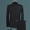 Herrenanzüge Blazer Mode Lässig Boutique Weißer Stehkragen Chinesischer Stil 3-teiliges Anzugset Slim Fit Jacke Mantel Hose Weste 221128