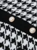 Kvinnors stickor Tees FSDA V Neck Women Button Black Houndstooth Cardigan Långärmad tröja Autumn Winter Knittad Löst överdimensionerad Jumper Casual 221128
