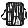 BBQ Tools Tillbehör 5/9 st verktyg Set rostfritt stål grillgrill utomhus camping matlagning grillpaket med väska 221128