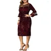 Plus size jurken elegante vrouwen formele jurk lovertjes net garen flare mouw bodycon voor bruiloft vrouwelijke kleding