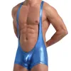 Underskjorta sexiga män pu läder latex underkläder kort boxer bodysuit exotisk brottning singlet teddy catsuit