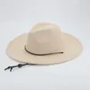 Beret Hat Fedoras Women Men Big Brim 9.5cm Windproof Rope Women's Hats Western Cowboy Khaki Street Panama Fedora Sombreros de Majer