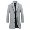 Coats Formal Winter Stylish Trench Overcoat Jacket For Men Solid Color Long Sleeve Outerwear Button Up Fashion Male