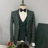 Men's Suits Blazers 3 Pcs Suit Set Coat Vest Pants / Fashion Men Casual Business Plaid Big Lapel Groom Wedding Formal Dress Jacket Trousers 221128