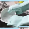 Guantes de limpieza Guantes de sile con cepillo Reutilizable Guante de seguridad para lavar platos Herramienta de limpieza de cocina resistente al calor Hhaa614 28 N2 Drop De Dh5Jw