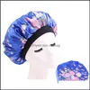 Shower Caps Circar Head Wrap Bath Hat Flower Stretchable Hair Bonnets Wide Edge Fitted Sleep Hats Silk Satin Bathroom Accessories Gi Dhr6F