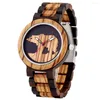 Montres-bracelets Art Bear Silhouette Modèle Cadran Quartz Hommes Montre Plein Bracelet En Bois Bande Boucle Déployante Naturel Élégant Montres Mâles