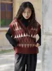 Kobiety swetry jmprs burgundowe kobiety argyle kamizelka sweter moda moda dzianina vhals patchwork wgnieciowy sweter swobodny luźne damskie damie tops j220915