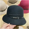 Chapeaux de bord avare automne hiver femmes casquettes de laine mode couleur unie casquette de seau avec ceinture en cuir femme chapeau de pêcheur décontracté goutte Deli Dhthx