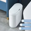 Avfallsfack 5791215L Smart Sensor Kitchen Trash Can Light Luxury Grey Electric Automatic Warbage Bin för badrum Toalett smalhushållning 221128