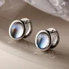 Boucles d'oreilles Silvology véritable argent sterling 925 pierre de lune ovale pour femmes double face sourire luxe non allergique bijoux fins