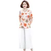 Women's Tracksuits Women Sets 2 Pieces Chiffon Print Blouses Large Size Clothing Summer Middle Aged Mother Floral Printed Blusas Tops Pants