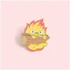 Broches Broches Petite Flamme Câlins Bois Émail Broches Dessin Animé Créatif Personnalisé Japonais Pin Fire Elf Badge Personnalité Sac Épinglettes Dh3Nb