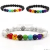 Bracciale in pietra vulcanica di alta qualità con perline 8 mm Occhio di tigre Lava nera 7 Braccialetti con perline chakra Corda flessibile Fascino Donna 10 Stili D Dhtg5