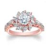 Hochzeit Ringe Rose Gold Farbe Kristall Sonne Blume Bijoux Mode Verlobungsring Zirkonia Schmuck Für Frauen Chirstmas Geschenk