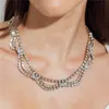 Glänsande kristallgeometrisk våg tofs halsband uttalande choker smycken för kvinnor strass flerskikt krage choker halsband