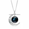 Pendant Necklaces Fashion 12 Constellation Necklace Zodiac Glass Cabochon Pendant Sier Crescent Moon Chain Women Jewelry Drop Delive Dh9M2