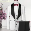 Men's Suits Blazers Thorndike Mens Wedding White Jacquard With Black Satin Collar Tuxedo3 Pcs Groom Terno For MenJacketVestPants 221128