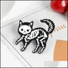 Pins Brooches Cat Skeleton Enamel Pins Punk Glitter Dark Brooch Badge Bag Clothes Lapel Pin Funny Animal Jewelry Gift For F Dhgarden Dhgxi