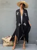 Sıradan elbiseler bohem lacivert retro işlemeli kısa kollu maxi elbise kadınlar için artı beden plaj kıyafeti vintage long kaftan q1378 221126