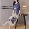 Casual Dresses Printed Dress Female Summer Satin Retro Stitching Half Sleeve Loose Midlength Dress Fashion Elegant Aline Dress 221126