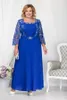 Azul Plus Size Size Lace Mãe dos vestidos da noiva Mangas compridas Vestido de convidado de casamento A Line Chiffon Night Vestes 2023 GB1128