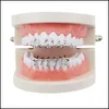 Grills Grillz Grills Gold Sier Grillzs Grillz de dente ￺nico Tampa superior Grill Bling Bling dentes personalizados Rocha vulc￢nica Drop Shape Dhgarden Dh9mp