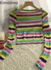 Suéteres de mujer Kimotimo Bloque de color y2k Sweater Mujeres 2022 Nuevo One Word Neck Off Shoulder Swein Sweter Corea Long Sleim Top J220915
