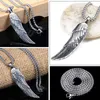 Anncient argent oiseau plume pendentif colliers rétro en acier inoxydable hommes discothèque collier Fine mode bijoux