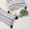 Oreiller Nodic Maroc Boho Couverture Géométrique Noir Blanc Avec Gland Pour Canapé Salon Décor Chenille Taie D'oreiller