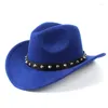 Basker kvinnors ull filt västra cowboyhatt med roll-up bred grim gentleman lady jazz cowgirl punk rivet bälte sombrero caps c18