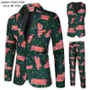 M￤ns kostymer blazrar jultomten tryckning jul 3 stycken blazer v￤st byxor mode en br￶st smala mens randig kostym set terno masculino m-4xl 221124