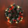 Noel dekorasyonları LED Işık Noel Çelenk Yapay Pinecone Kırmızı Berry Garland Merry Noel Asma Süsler Ön Kapı Duvar Süslemeleri 221125