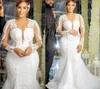 2022 Plus Size Arabo Aso Ebi Mermaid Pizzo Perline Abiti da sposa Maniche lunghe Sexy Vintage Tulle Abiti da sposa wly935