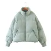 Kvinnor ner kvinnor grön kort jacka vinter stativ krage zip ficka mode lat vind väska varm kappa harajuku casual puffer outwear