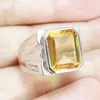 Anillos de racimo Hombres Anillo de citrino real natural Cristal amarillo 925 Ajuste de bisel de plata esterlina 5.6ct Piedra preciosa # C981905