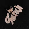 TopBling DIY A-Z Nome personalizzato Lettere Collane con ciondolo Farfalla Fibbia Bling T Gioielli in cristallo Placcato oro reale 18 carati