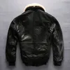 Men's Leather Faux Avirex fly air force flight jacket fur collar genuine leather men black sheepskin coat winter bomber male 221124