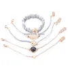 Charm Bracelets 5 Pieces / Set Of Simple Pineapple Love Black Pearl Map Turtle Blue Beaded Woven Bracelet Ladies Fashion Drop Delive Dh1Fe