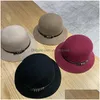 Stingy Brim Hats Autumn Winter Women Wool Caps Fashion Solid Color Bucket Cap With Leather Belt Woman Casual Fisherman Hat Drop Deli Dhthx