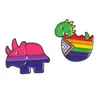 Pinnen broches colorf dinosaurus eieren broches voor vrouwen cartoon dier schattige neushoornje email verf revers pins grappige badges denim shirt gi dhjaaa