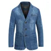 Mens denim blazer manlig kostym överdimensionerad mode bomull vintage 4xl blå kappjacka män jeans blazers bg21822761