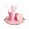 Vaisselle jetable 86/126 pièces ensemble de fête rose vaisselle assiette en papier tasse serviette couteau fourchette cuillère pour anniversaire mariage bébé douche décor 221128