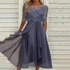 Casual Dresses Midi Dress Stylish Lady Hollow Lace Chiffon Stitching Gown Long Dress Irregular Flowy Hem Bridesmaid Dress Streetwear 221126