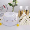 Disposable Dinnerware 25pcs Golden Rose Plastic Tableware Birthday Set And Plate Salad Fork Spoon Party Decoration 221128