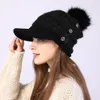 BeanieSkull Caps Autunno e inverno Cappello caldo femminile Berretti Berretto con visiera Donna Skullies Bottone acrilico Hairball Plus Velvet Soft Knitting 221125