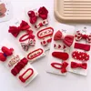 4st/Set Red Hair Pins For Girls Fabric Bow Bangs Clips Christmas Baby Hair Accessories Sticked Sweet Korean Hairs Clip Kids Gift