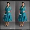 Line Elegant A Plus Size Short Mother of the Bride Dresses Jacket Teal Length Suits Evening Gowns Organza