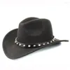 Basker kvinnors ull filt västra cowboyhatt med roll-up bred grim gentleman lady jazz cowgirl punk rivet bälte sombrero caps c18